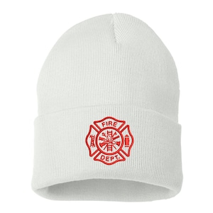 Fireman Skull Beanie Hat, Winter Hat Fire Department Cap, Embroidered