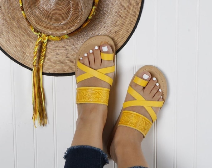Open Toe Strap Sandal, Roma Leather Huarache Sandals, Mexican Artisan Slip on, Authentic Handmade Artisanal Sandals, Leather Strap Sandals