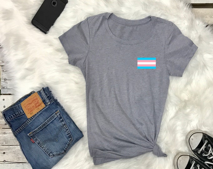 Trans Flag T-shirt, Unisex Crewneck, LGBTQ Tshirt, Trans Pride Tshirt, Pride Parade Tshirt, Scoop neck Tee, Printed Tee, Pride Month t-shirt