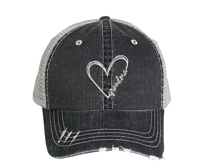Grandma Heart Trucker Hat, Grandma Distressed Trucker Hat, Grandmother Trucker Cap, Gift for Grandma Hat, Mother's Day Trucker Caps