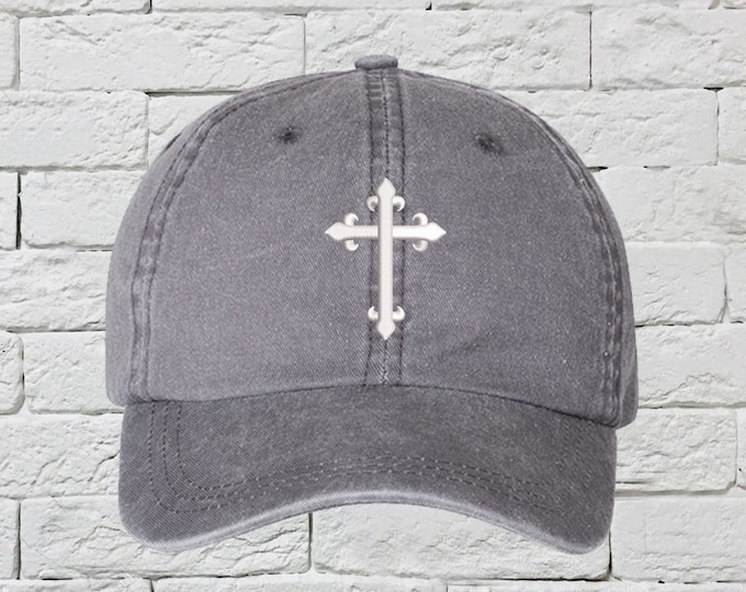 Gothic Cross Washed Dad Hat, Christian Cross Baseball Hat, Embroidered Baseball Hat, Unisex Dad Hat, Womens Baseball Hat, Mens Baseball Hat,