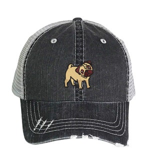 PUG Distressed Trucker Baseball Hat, Embroidered Baseball Cap Pug Dog Hat Pug Lover Pug Dad, Pug Mommy, Pug Daddy Hat, Gifts For Dog Lovers