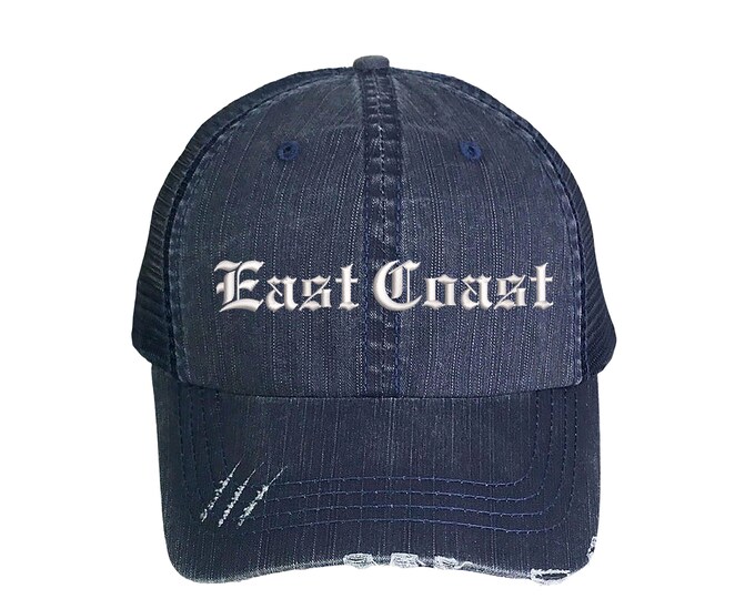 East Coast Hat, Cross Trucker Hat, Rap Hip Hop Distressed Trucker Hat, Best Coast Trucker Cap, New York Trucker Caps, Gift for her,