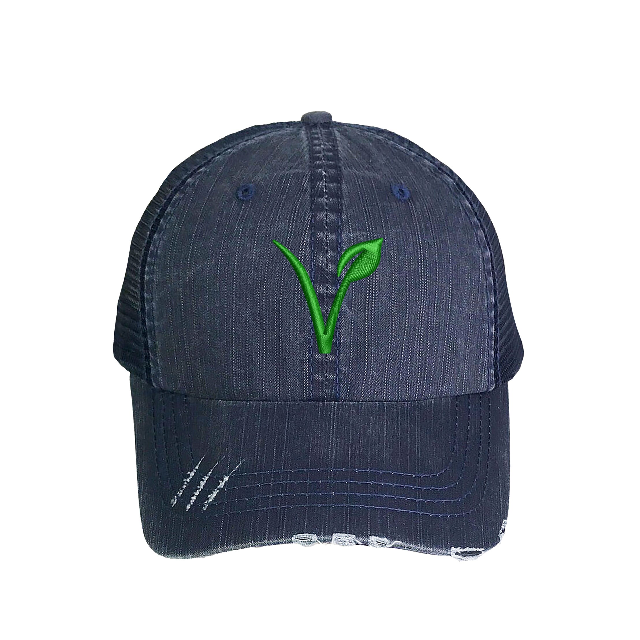 Vegan Logo Trucker Hat, Vegan Distressed Trucker Hat, Embroidered Trucker Caps, Unisex Mesh Back