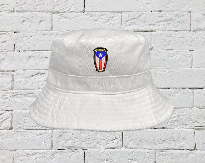 Puerto Rican Conga Bucket Hat, Puerto Rico Sun Hats, Fisherman Bucket Hats, Embroidered Hat, Unisex Introvert Bucket Hat, Summer Bucket Caps