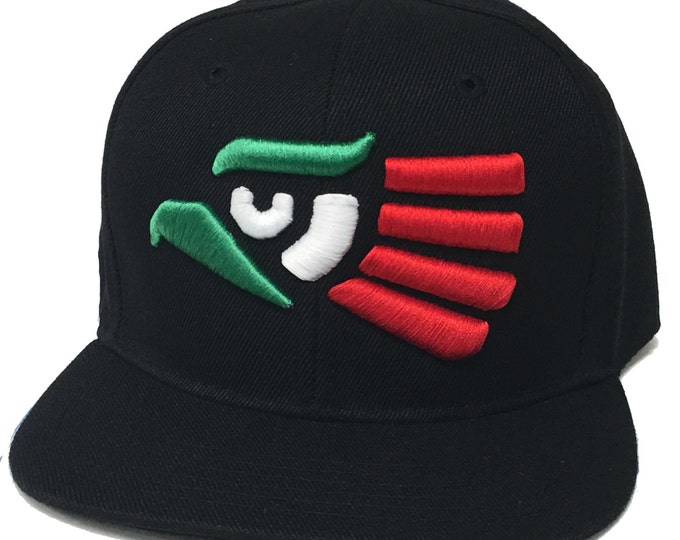 Flat Bill Snapback Cap Hat  HECHO EN MEXICO" 3D Eagle Mexico Hip Hop Baseball Hat  Black