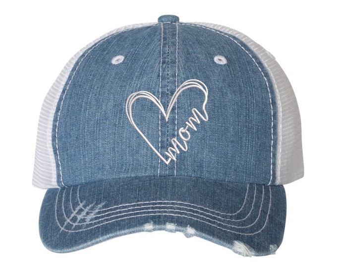 Mom Distressed Trucker Cap, Cool Mom Distressed Trucker Hat, Mom Trucker Cap, , Ponytail hat, Mothers Day Hats for Moms gifts for moms