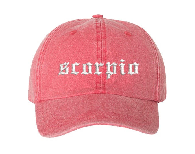 Scorpio Washed Dad Hat, Zodiac Baseball Hat, Gifts for Spiritualists, Horoscope Baseball Hat, Gifts for her, Lowercase Old English Hat