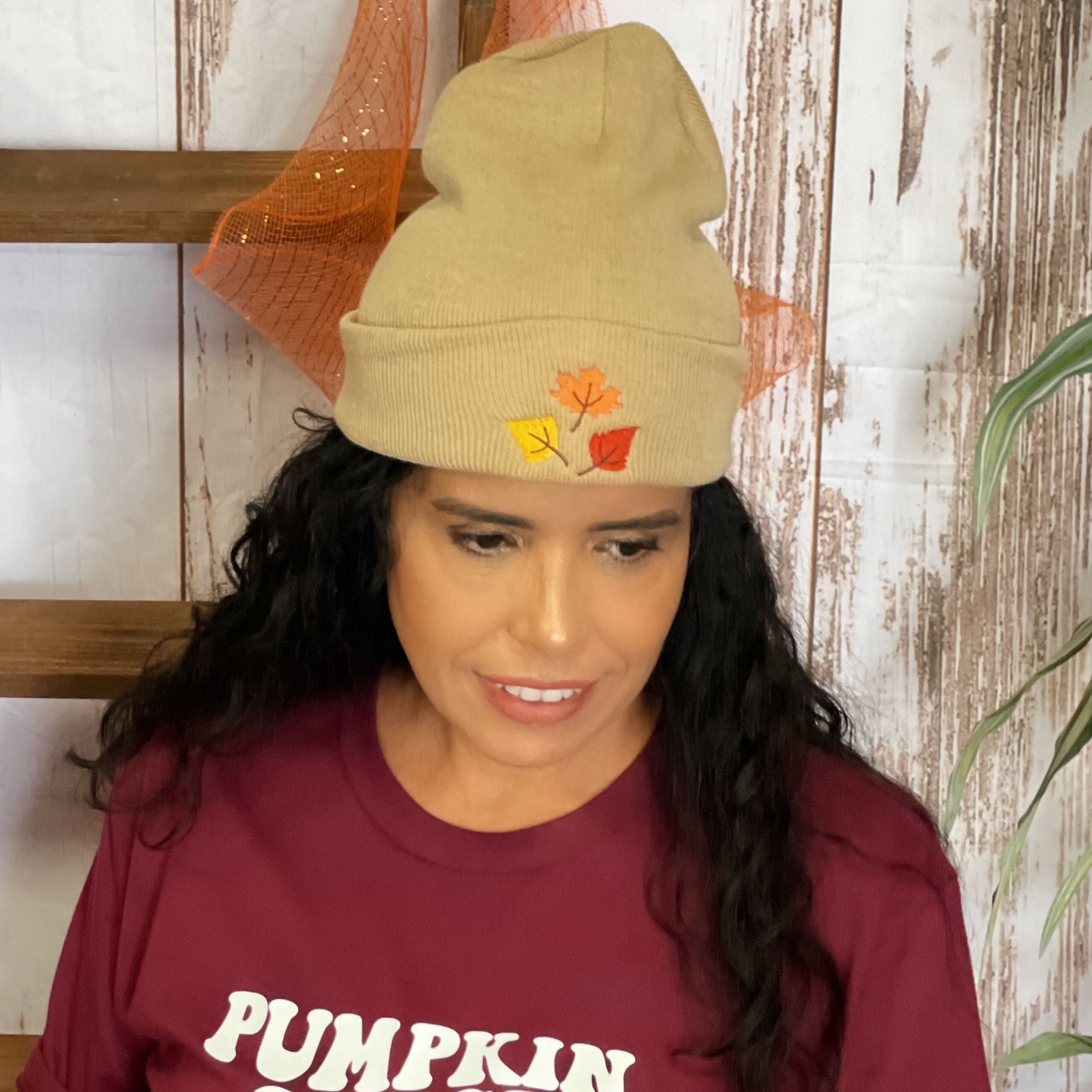 Fall Leaves Beanie Hat Winter Hat Embroidered Beanie Cuffed Etsy