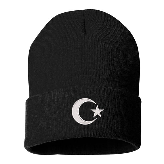 Crescent Star Unisex Cuffed Beanie Hat, Unisex Beanie, Embroidered