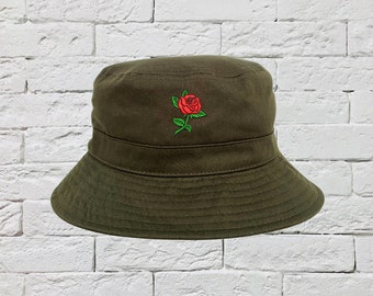 Red Rose Stem Bucket Hat Unisex Sun 