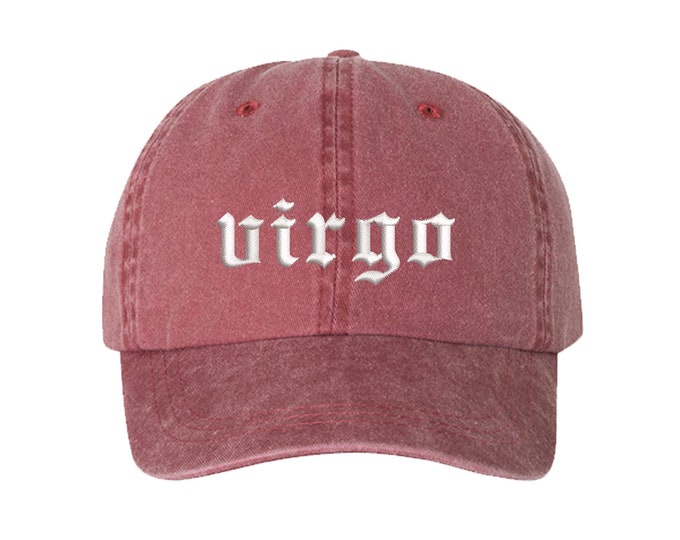 Virgo Lowercase Old English Washed Dad Hat, Zodiac Sign Baseball Hat, Embroidered Baseball Hat, Unisex Dad Hat, Womens Baseball Hat