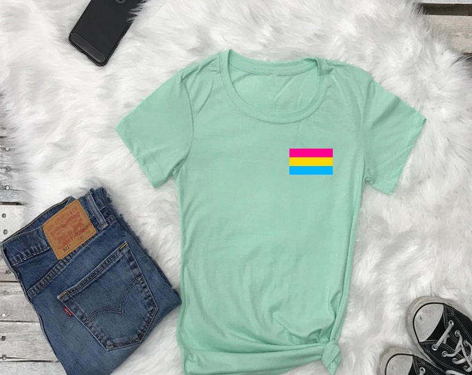 Pansexual Flag T-shirt, Unisex Crewneck, LGBTQ Tshirt, Pansexual Pride Tshirt, Pride Parade Tshirt, Scoop neck Tee, Pride Month t-shirt