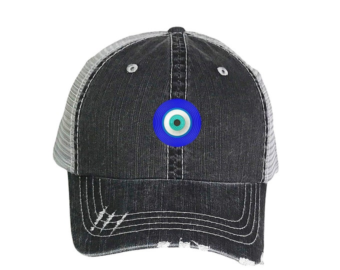 Evil Eye Trucker Cap, Spiritual Protector Distressed Trucker Hat, Astrology Trucker Cap, Turkish Trucker Caps, Ponytail hats