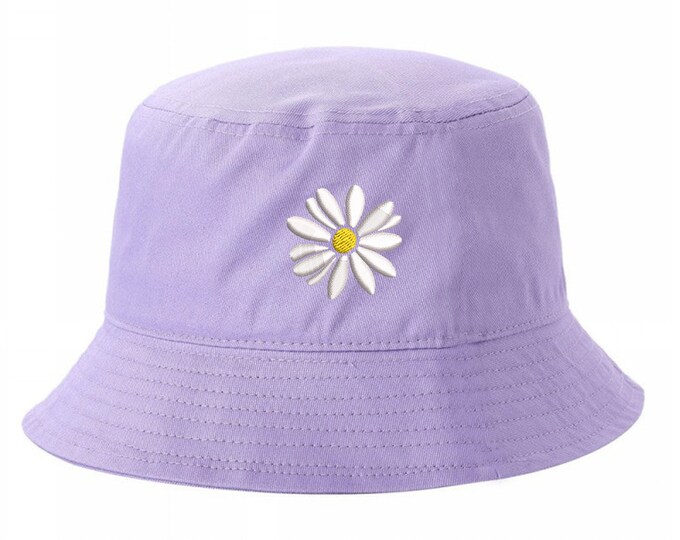 Daisy Flower Bucket Hat, Unisex Embroidered Hat, Floral Bucket Hat, Daisy Hat, Unisex Beach Bucket Hats, Custom Made Cap, Summer Bucket Hat