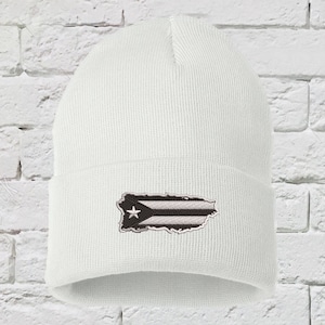 Puerto Rico Black Island Cuffed Beanie, Puerto Rican Anarchy Hats, Embroidered Beanie Puerto Rico Protest Dad Hats, Boricua Hats