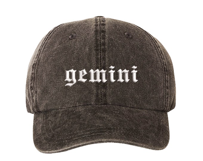 Gemini Washed Dad Hat, Zodiac Baseball Hat, Gifts for Spiritualists, Horoscope Baseball Hat, Gifts for her, Lowercase Old English Hat