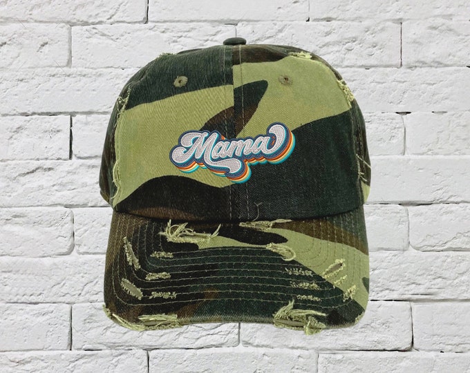 Mama Retro Vintage Distressed Dad Hat, Embroidered 70s Style, Low Profile Distressed, Baseball Cap Hat, Unisex Baseball Cap, Mothers Day Hat