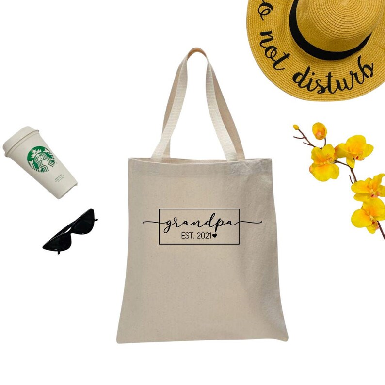 Printed Tote Bag Eco-Friendly Shopping Bag Reusable Market Bag Grandpa Bag Cute Tote Grandpa Est 2021 Canvas Tote Bag Cotton Tote Bag