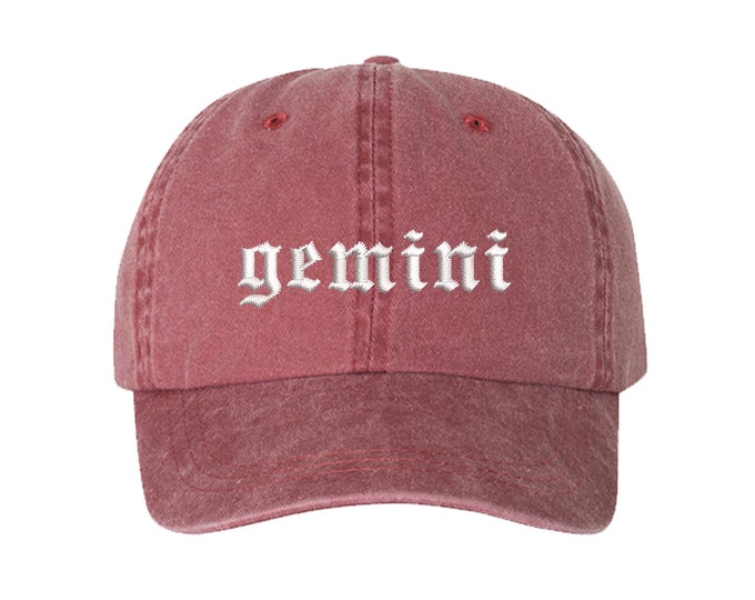 Gemini Lowercase Old English Washed Dad Hat, Zodiac Sign Baseball Hat, Embroidered Baseball Hat, Unisex Dad Hat, Womens Baseball Hat