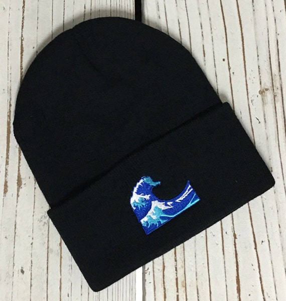 Blue Wave Cuffed Beanie red Embroidery Blue Wave Cuffed Beanie red Embroidery