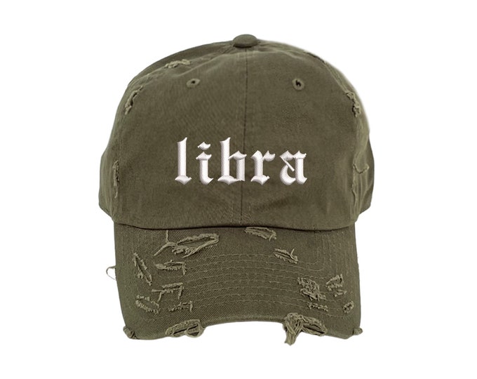 Libra Vintage Lowercase Distressed Dad Hat, Astrology Embroidery, Low Profile, Baseball Cap Hat, Unisex Baseball Cap, Zodiac Dad Hat