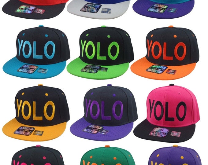 New YOLO Flat Bill Snapback Cap Hip Hop Heart  Baseball Cap Hat Many Bright Colors