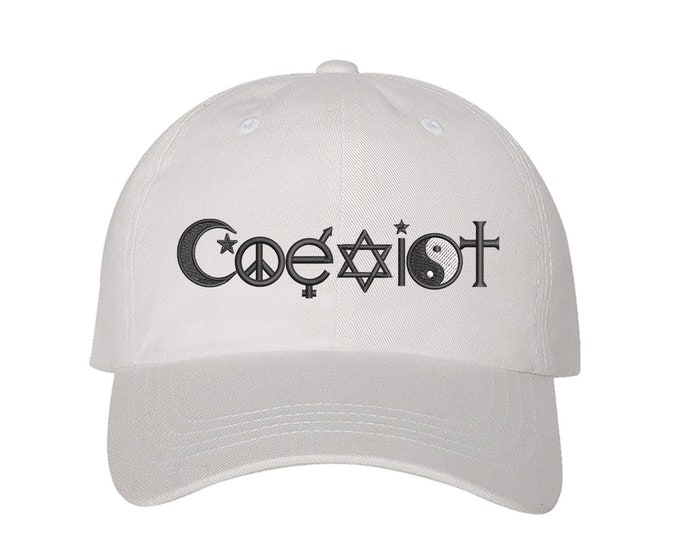 Coexist Unisex Embroidered Dad Hat, Gift for her, Low Profile Hat , Equality Baseball Cap, Coexist Baseball Hat, Acceptance and Unity Hat