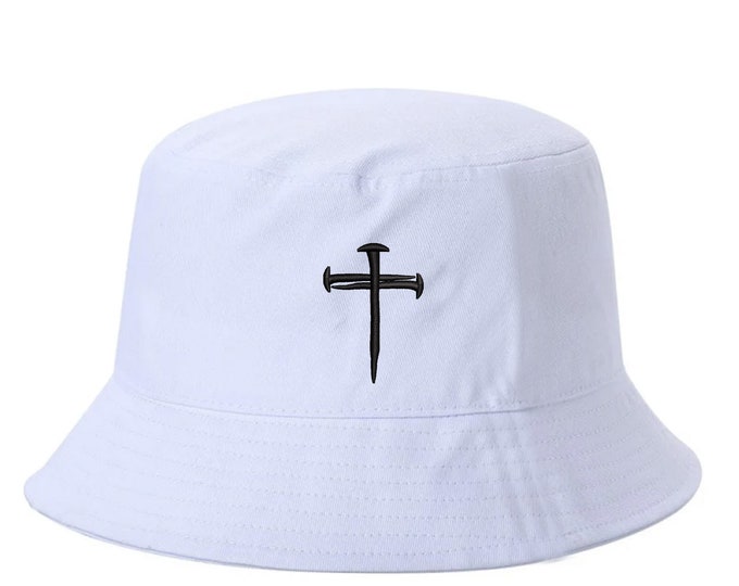 Three Nail Cross Bucket Hat, Cross Hat, Embroidered Bucket Cap, Religion Hat, Faith Baseball Hat, Christian Cross, Faith Cross Hat