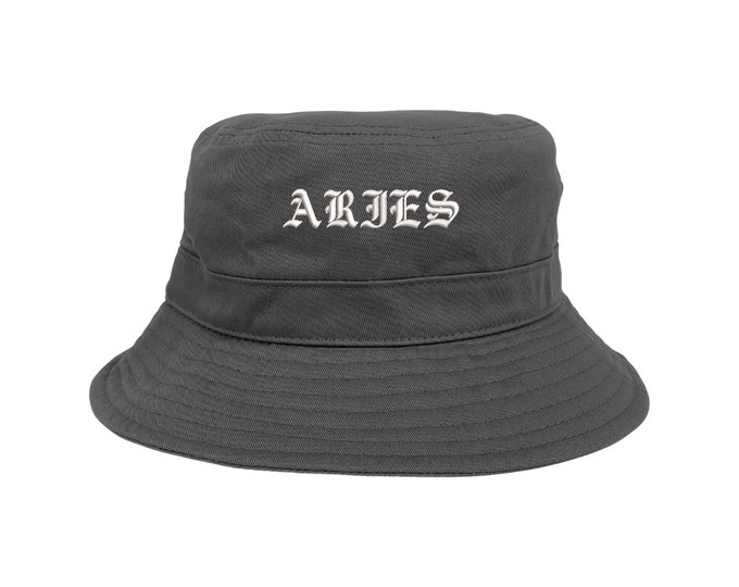 Aries Uppercase Bucket Hat, Embroidered Hat, Astrology Bucket Hat, Zodiac Hat, Unisex Beach Bucket Hats, Custom Made Cap, Birth Star Hat