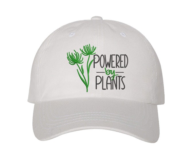 Powered By Plants  Baseball Dad Hat, Vegan Hat, Embroidered Dad Hat, Vegetarian Baseball Hat