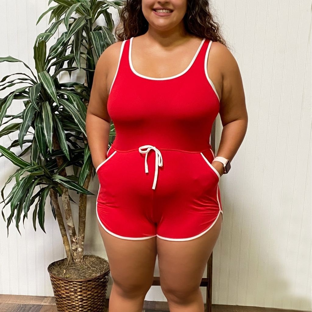 Red biker store short romper