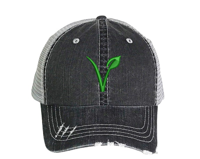 Vegan Logo Trucker Hat, Vegan Distressed Trucker Hat, Embroidered Trucker Caps, Unisex Mesh Back Trucker Hat, Summer Cap Hat