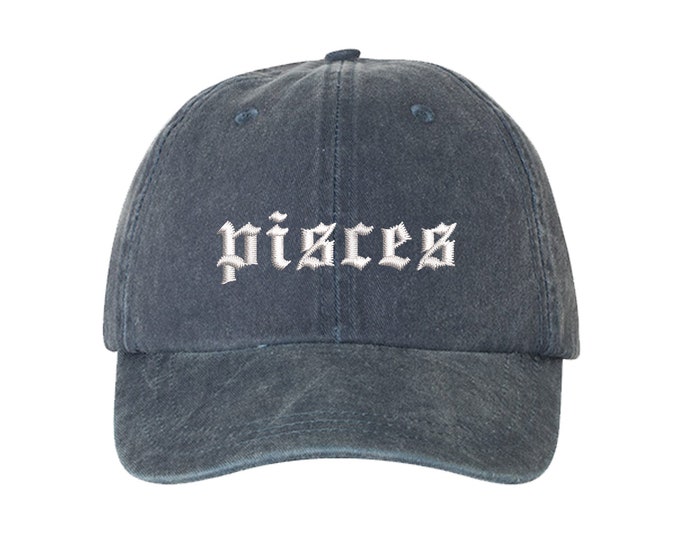 Pisces Washed Dad Hat, Zodiac Baseball Hat, Gifts for Spiritualists, Horoscope Baseball Hat, Gifts for her, Lowercase Old English Hat