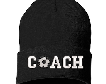 COACH Embroidered Cuffed Beanie Hat, Soccer, Football 