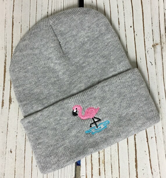 FLAMINGO Embroidered Beanie Cuffed Cap 