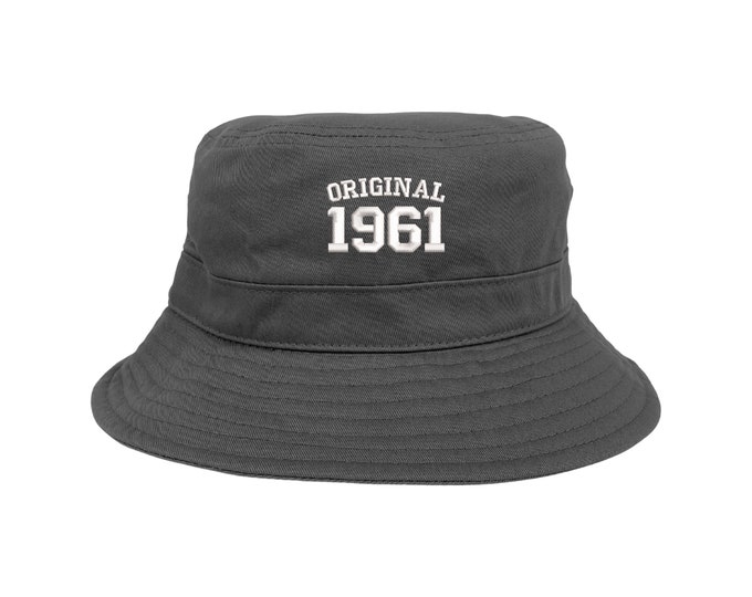 Original 1961 Bucket Hat, Unisex Embroidered Hat, 60th Birthday Bucket Hat, 2021 Birthday Bucket Hats, Custom Made Cap, Summer Bucket Hat