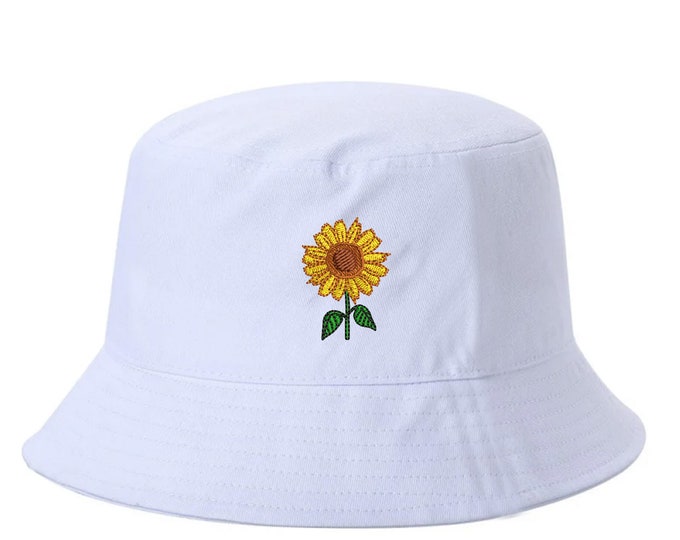 Spring Hat Sunflower Bucket Hat, Flower Sun Hat, Flower Embroidered Hat, Unisex Bucket Hat, Summer Bucket Cap, Flower Hat for women