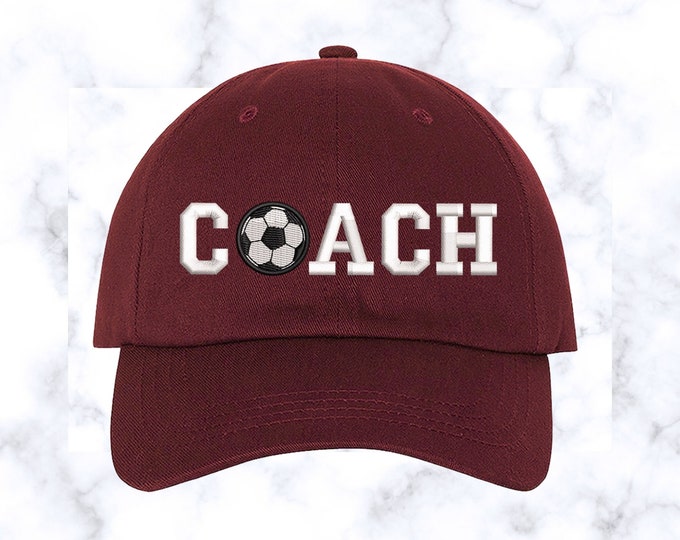 SOCCER Coach Baseball Hats, personalized gift for soccer coach, Coach Dad Hat, Soccer Coach Caps, Hats for Soccer Coaches, Embroidered Hat