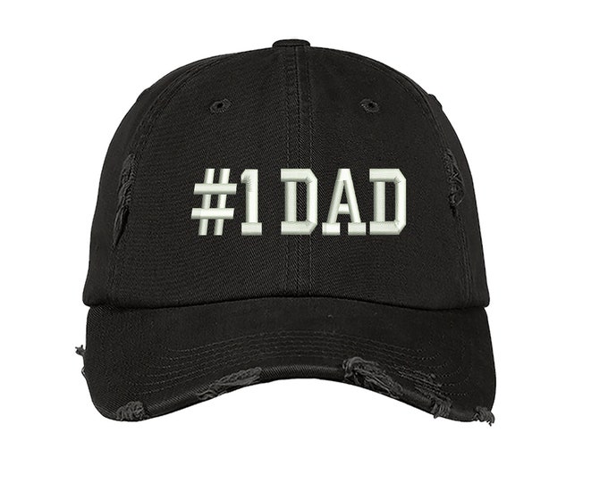 Number One Distressed Baseball Hat #1 Dad Baseball Cap Papa Gift  Fathers Day Present Papi Hat Vintage Black