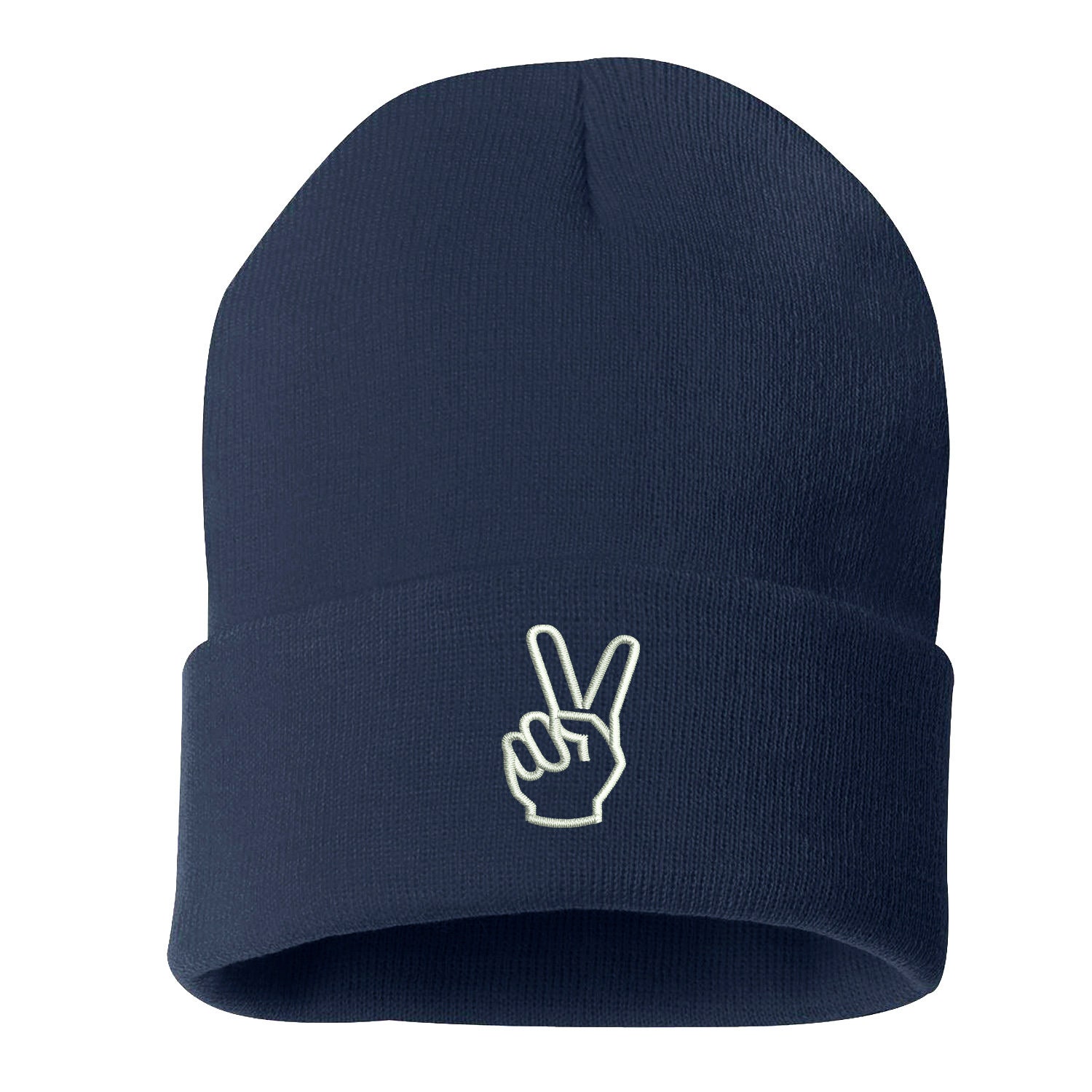 Black Peace Sign Knit Earflap Beanie/Winter Hat Boho Peace & Love | Orginal Cuffed Beanie - MonoQrom collection main image 3