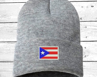 Puerto Rican Flag Cuffed Beanie, Puertorican Festival Hats, Embroidered Beanie Rico Dad Hats, Boricua Hats