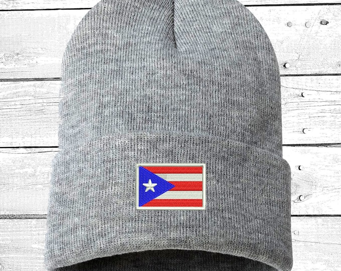 Puerto Rican Flag Cuffed Beanie, Puertorican Festival Hats, Embroidered Beanie Rico Dad Hats, Boricua Hats