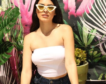 Solid Ribbed Tube Top, crop tube top, bandeau top, sleeveless crop top, ribbed tube top, strapless tube top, seamless tube top