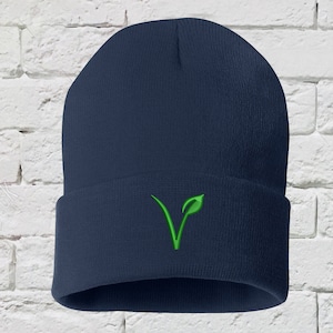 Vegan Symbol Unisex Beanie Hat, Embroidered Beanie, Vegan V beanie, Vegan Hat, Gifts for Her, Gift for Him, Gift for Vegans, Green Lifestyle