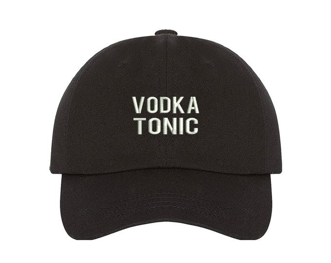 VODKA TONIC Dad Hat, Embroidered "Vodka Tonic" Drunk Party Hat, Low Profile Ethanol College Drinking Baseball Cap Hat, Black
