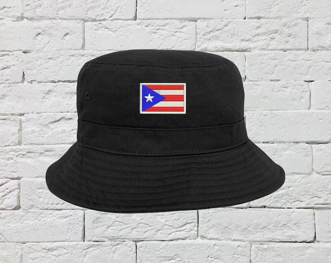 Puerto Rican Flag Bucket Hat, Puerto Rico Sun Hats, Fisherman Bucket Hats, Embroidered Hat, Unisex Introvert Bucket Hat, Summer Bucket Caps