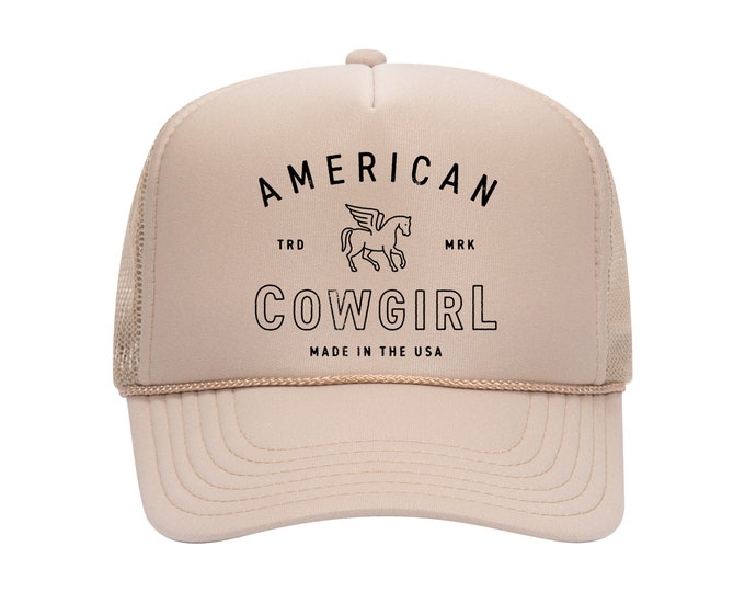 American Cowgirl Embroidered Foam Trucker hat, Cowgirl Baseball Cap, American Cowgirl Cap, Spring Hat, Summer Trucker Hat, Unisex Spring Hat