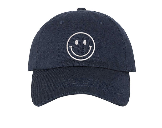 KIDS Happy Face Embroidered Baseball Youth Hat, Child Cap, Toddler Baseball Cap, Smiley Face Dad Hat