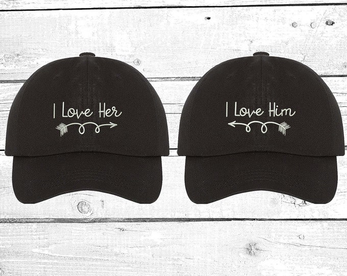 Valentine Gift Couples Hats I love him Baseball Cap I love her, His and Hers Baseball Hat, Galantines Day Gift Valentines Hats Gift for Her